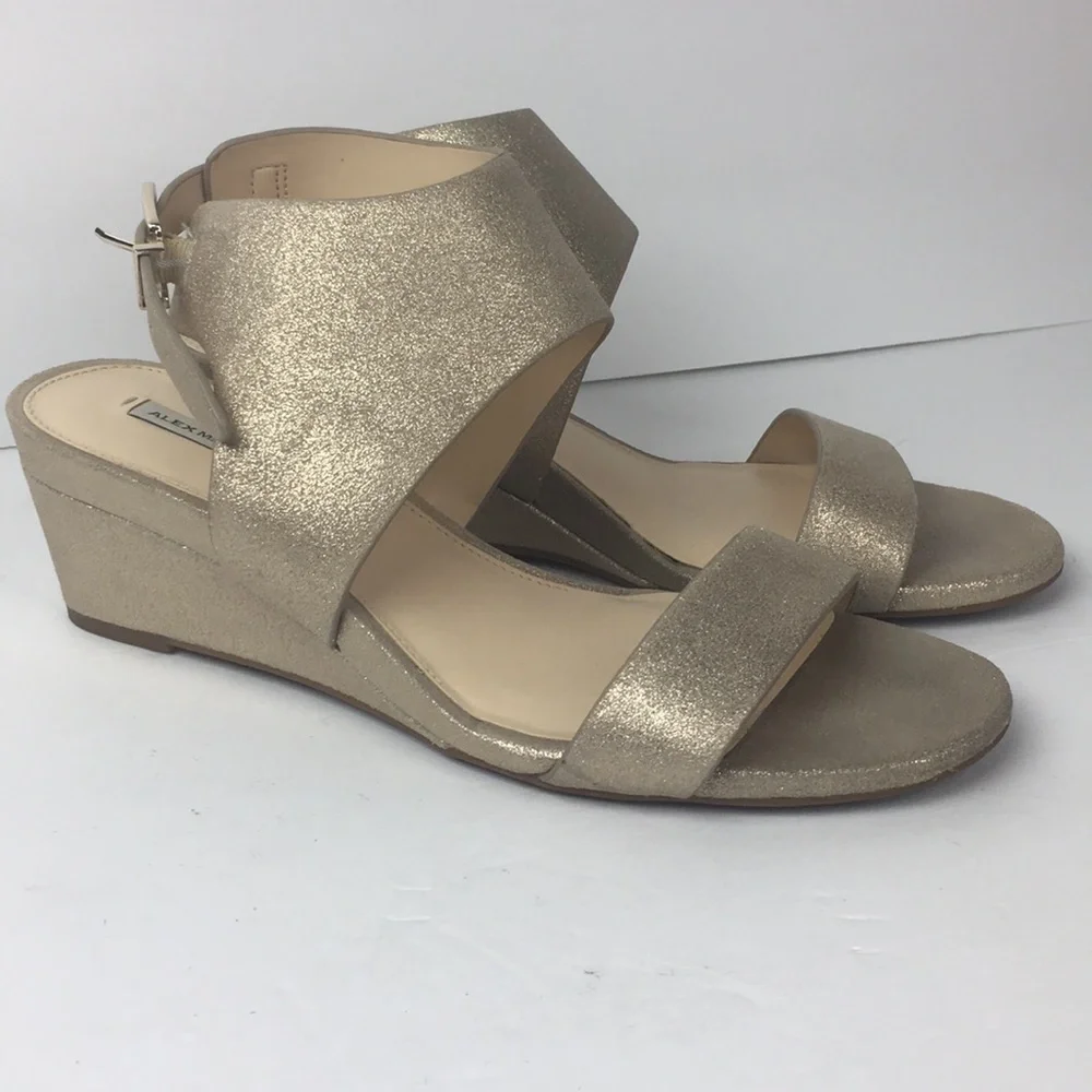 Alex Marie Spark Glittery Gold Strappy Wedges 10